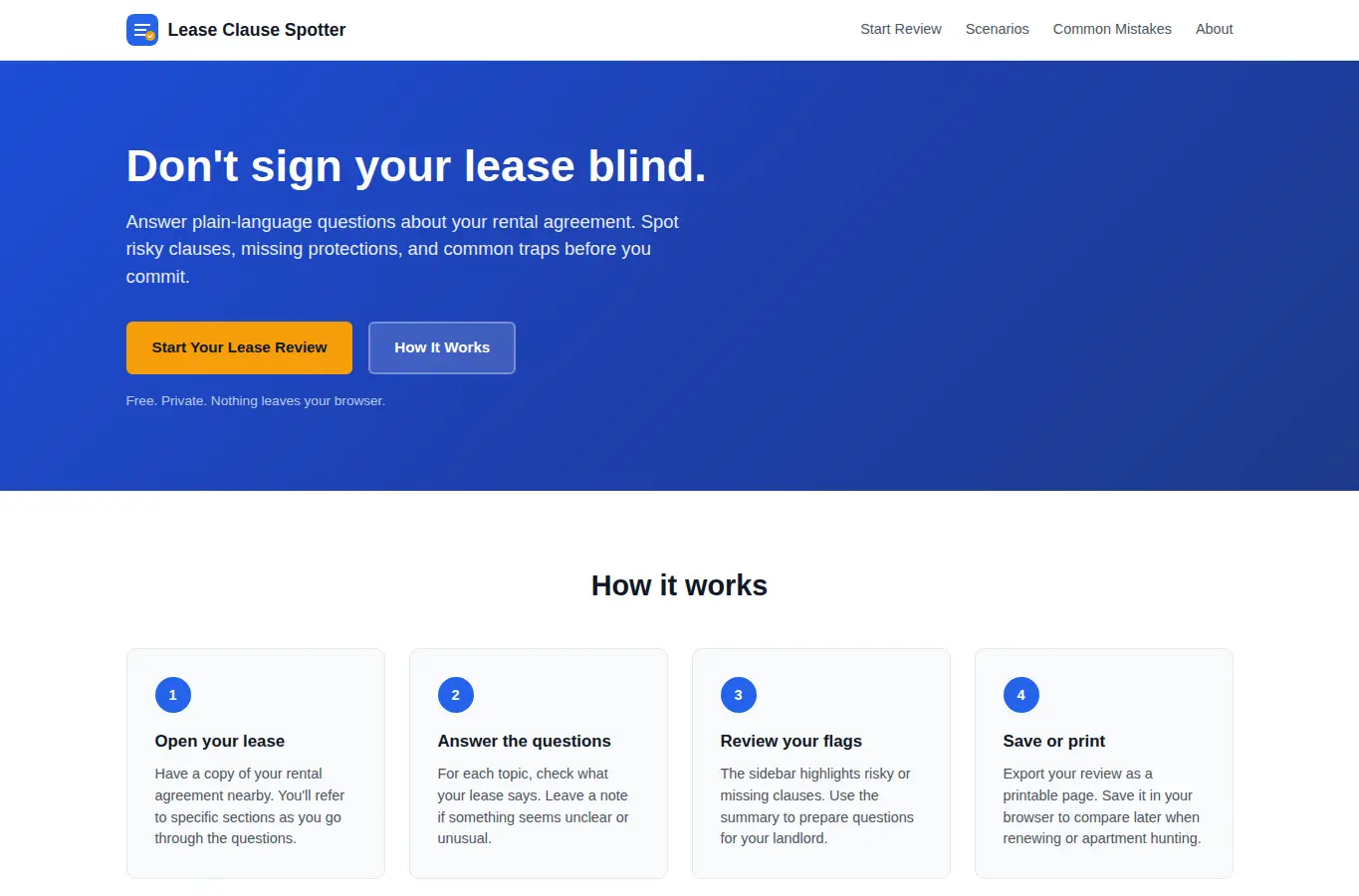 Screenshot of Lease Clause Spotter interface showing the project page in use